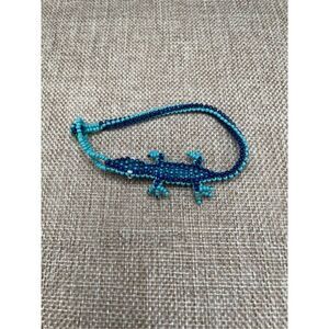 Artisan Beaded Aligator Bracelet Handmade Reversible Blue Green Beads